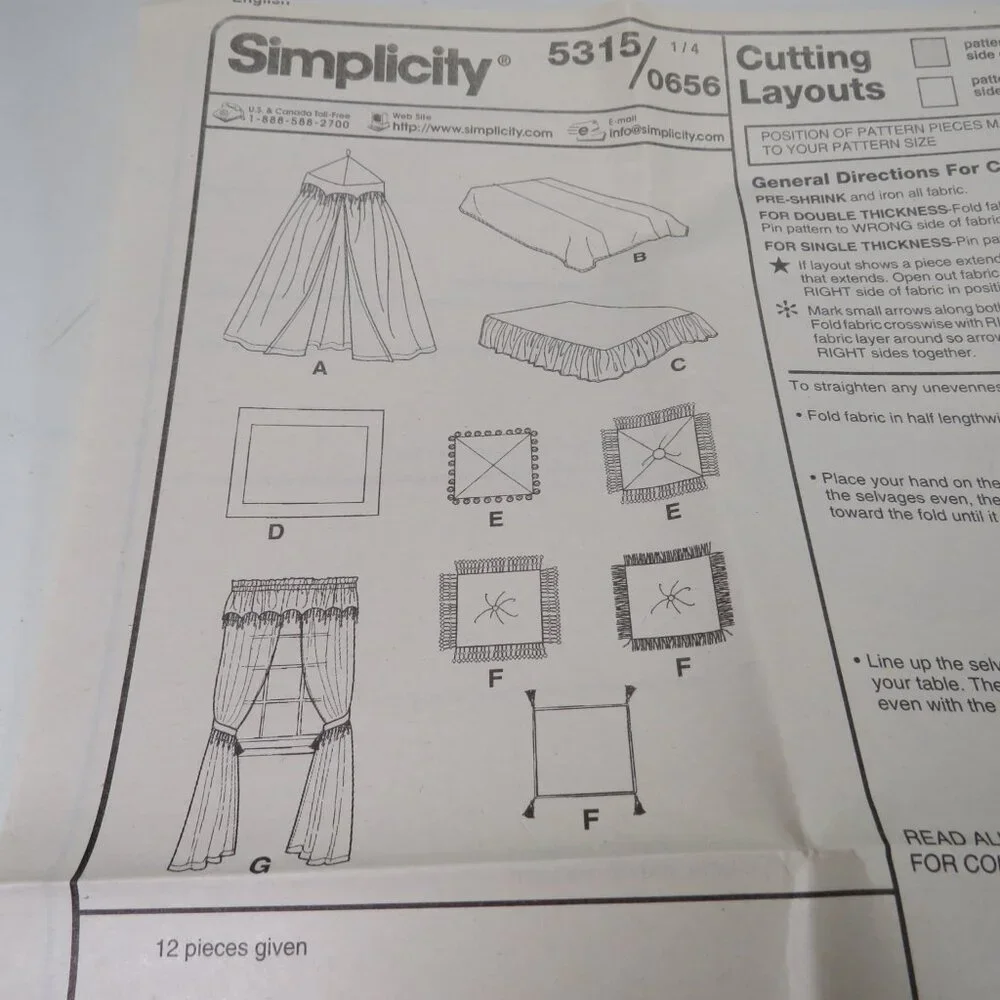 Simplicity 5315 Sewing Pattern UNCUT Canopy, Duvet Cover, Bed Skirt, etc